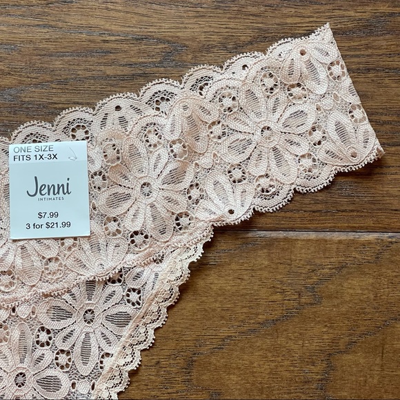 5/$25 NEW! Jenni Intimates cream lace thong panties PLUS SIZE OSFM (1X-3X) - Picture 5 of 13